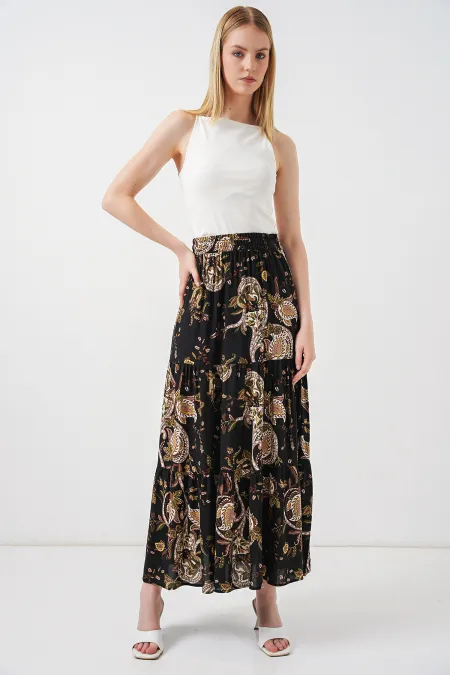 1898 Desenli Uzun Etek - Düz Siyah