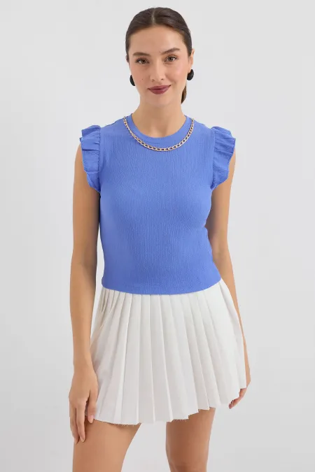 0430 Knitted Blouse - Dark Blue