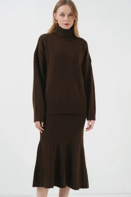15892 Sweater Skirt and Knitwear Two-Piece Set - Brown