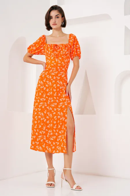 Robe fendue à détails 2387 - Orange