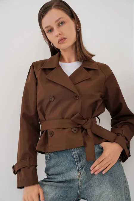 Women's Belted Short Trench Coat 5970 - Brown