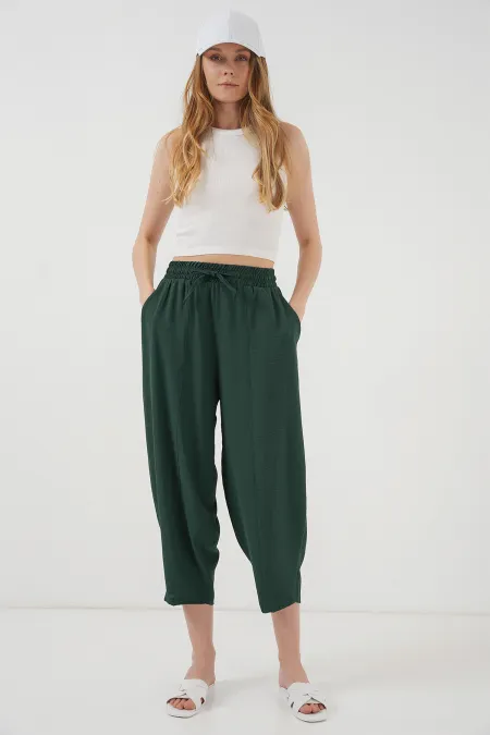 6591 Woven Harem Pants - Emerald Green