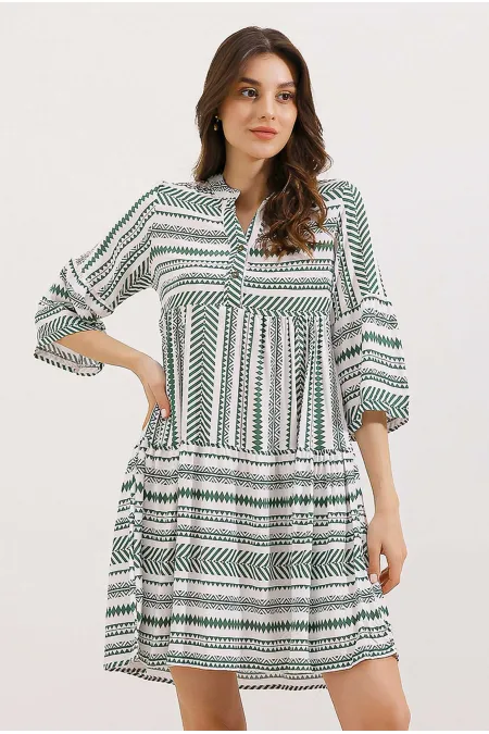 1975 Ethnic Pattern Dress - Khaki