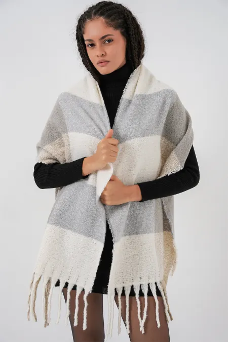 Women's Soft Textured Thick Shawl Scarf 15951 - Light Gray