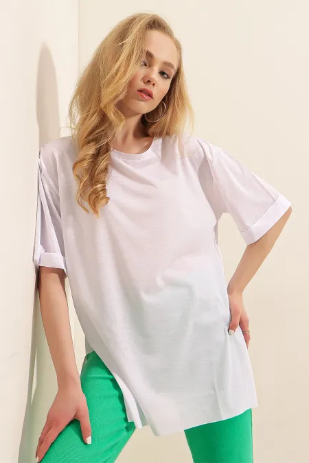 T-shirt oversize fendu 4123 - Blanc