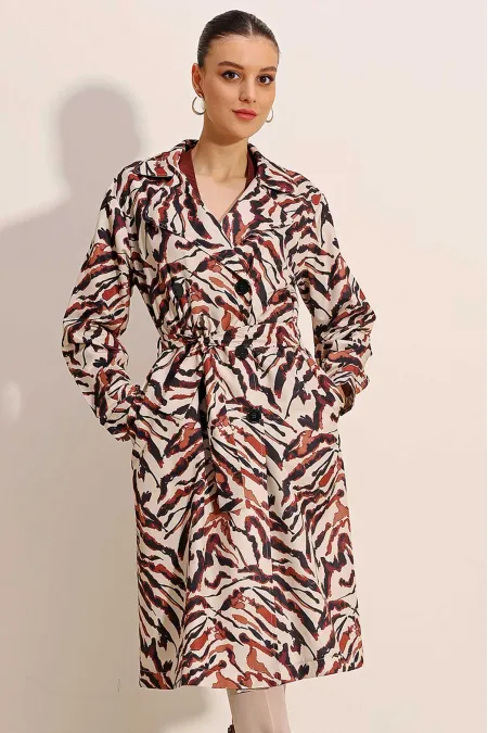 Trench-coat croisé à motifs 5853 - Beige clair