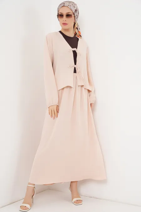 Women's Ayrobin Kimono Skirt Two Piece Set 8047 - Cream