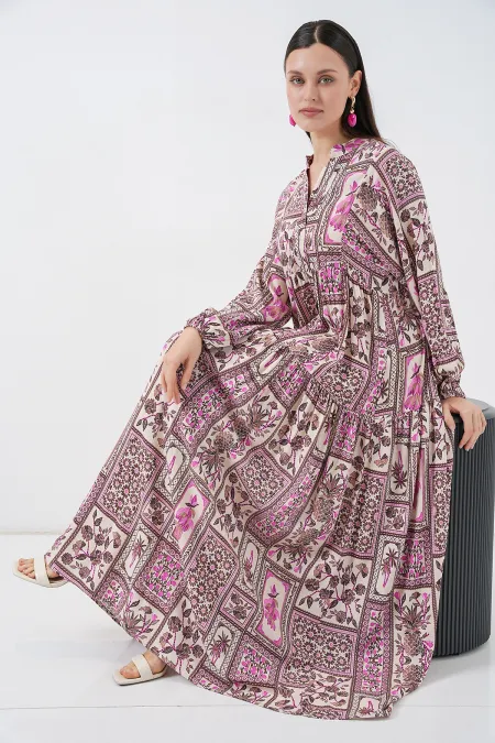 Women's Patterned Long Hijab Dress 2585 - A.Pudra