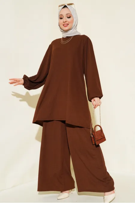 Women's Brown Tunic Trousers Bottom Top Set 6663