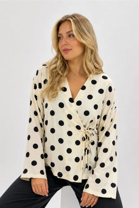 Women's Wrap Polka Dot Blouse 40004 - Cream Women's Wrap Polka Dot Blouse 40004 - Cream