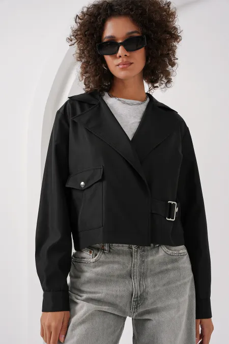 Trench-coat court croisé noir 0712