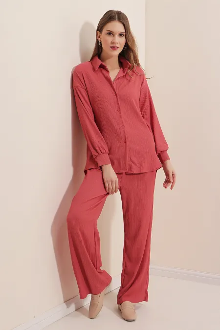 5858 Knitted Two Piece Suit - Dusty Rose