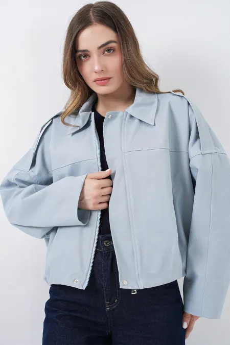 Blouson bomber en jean pour femme 0737 - Bleu