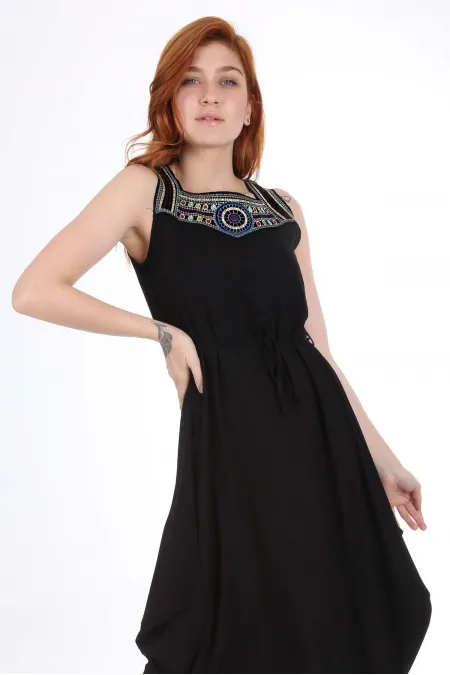 1512 Embroidered Front Dress - Black