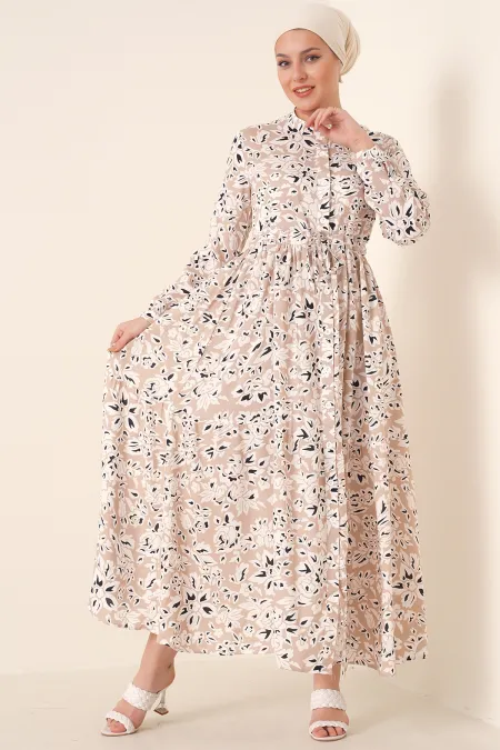 2144 Judge Collar Hijab Dress - Cream