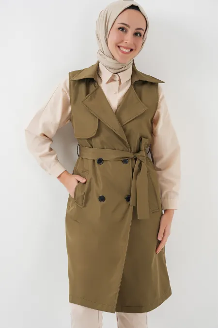 5911 Double Breasted Trench Coat Vest - Khaki 5911 Double Breasted Trench Coat Vest - Khaki