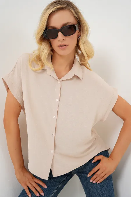Chemise oversize à manches courtes pour femme 20322 - Crème