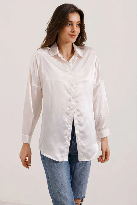 Chemise oversize en satin beige (réf. 3985)