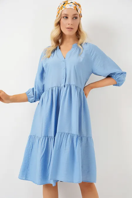Robe boutonnée à manches courtes pour femme 2559 - Indigo