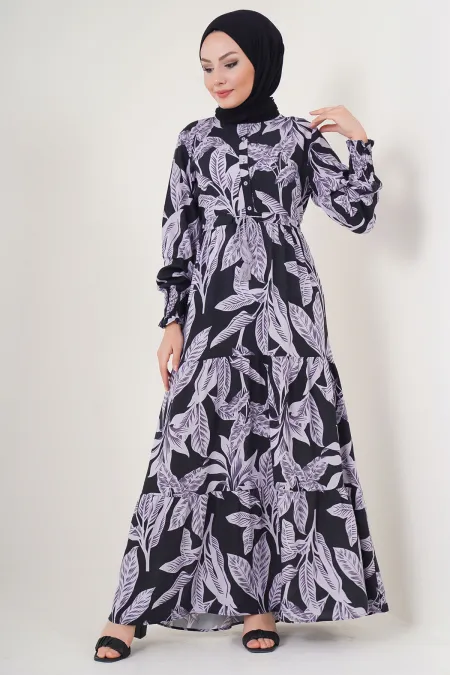 Robe hijab à motifs 2145 - Noir