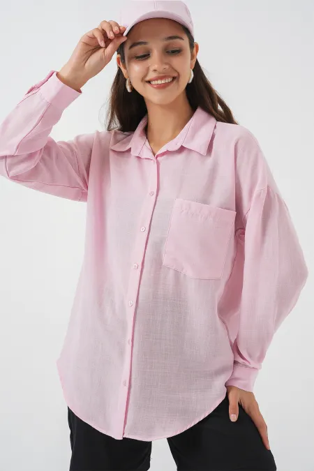 20153 Single Pocket Oversized Linen Shirt - A.Pudra