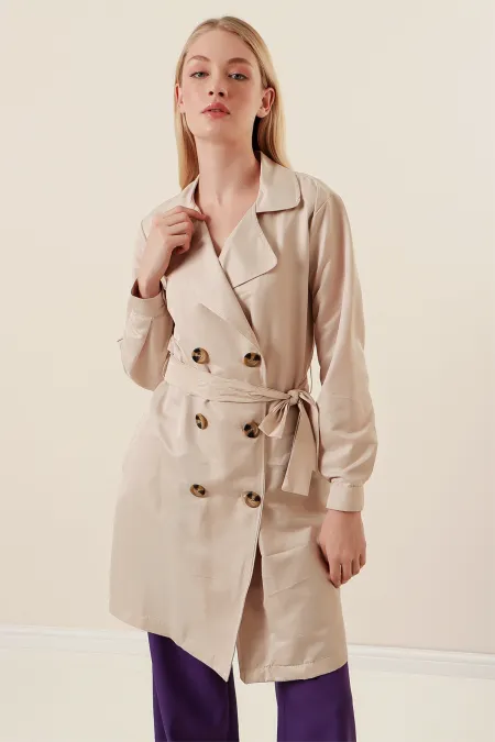 Trench-coat court croisé 5864 - Beige