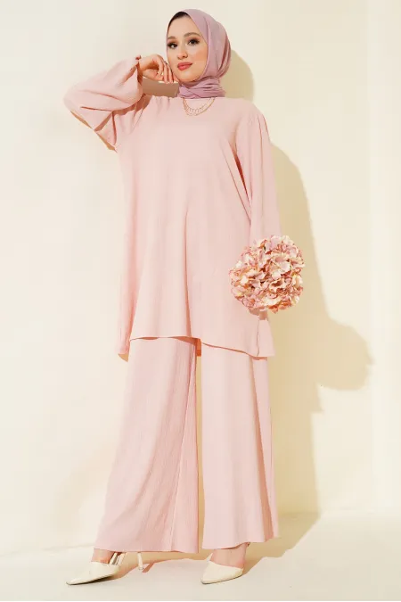 Women's Powder Pink Tunic and Pants Set (Top and Bottom) 6663
