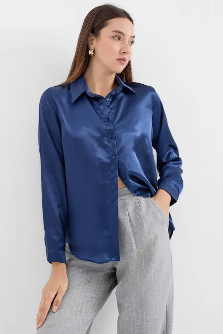 Chemise fluide en satin 3964 - Bleu marine