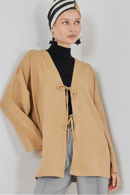 Keten Tesettür Kimono 5968 - Camel