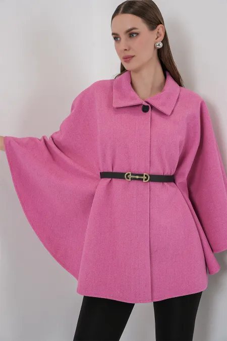 Poncho en cachemire ceinturé pour femme 9170 - Rose