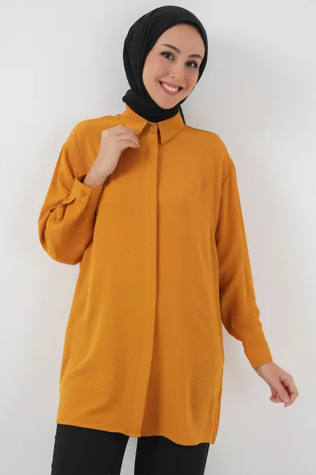 Kadın Uzun Gömlek Tunik 5945 - Hardal