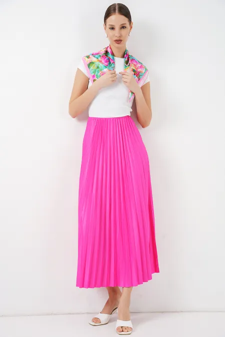 Jupe plissée aspect cuir 8009 - Fuchsia