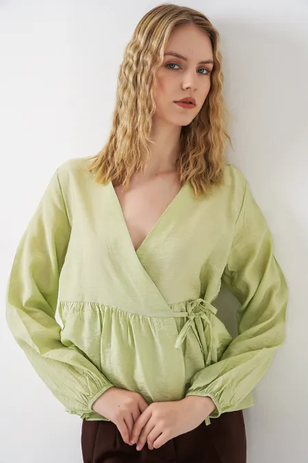 Kadın Yandan Bağlamalı Uzun Kollu Bluz 996 - E.Yeşil