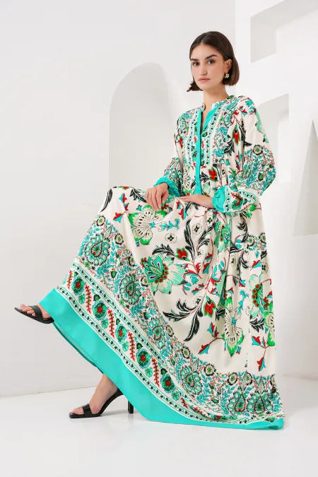 Robe hijab à motifs authentiques 2423 - Verte