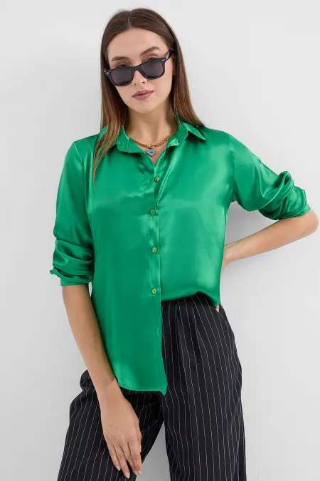 Chemise en satin fluide légère 3964 - Verte
