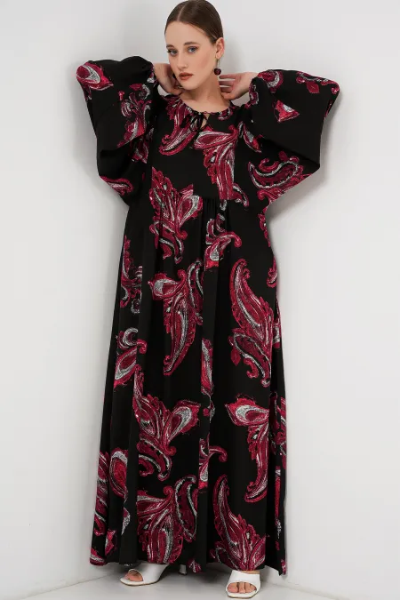 Women's Balloon Sleeve Long Hijab Dress 2464 - Yellow