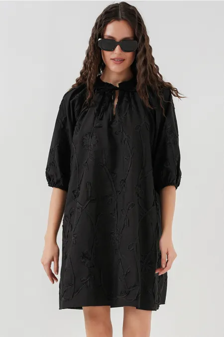 Women's Patterned Short Dress 2528 - Black