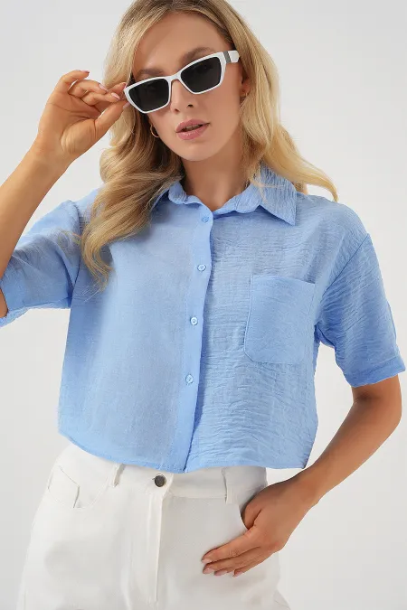 T-shirt court à manches courtes pour femme 20341 - Bleu