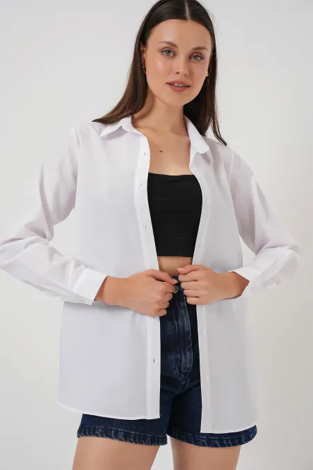 Chemise basique à manches longues pour femme 20279 - Blanche