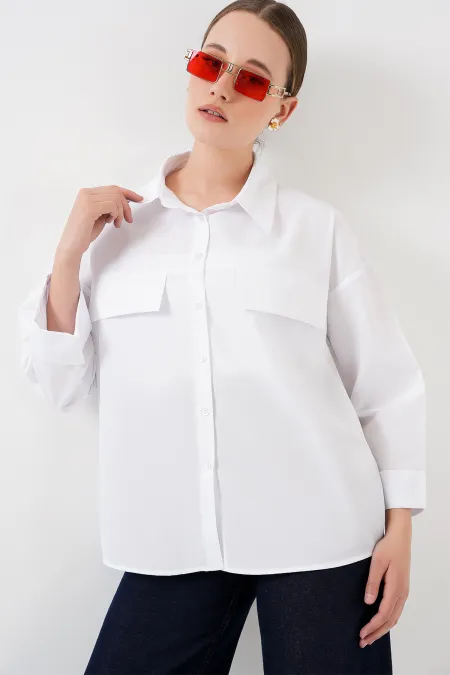 Chemise oversize à poches pour femme 20313 - Blanche