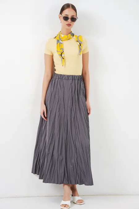 Jupe longue froissée pour femme 8042 - Anthracite