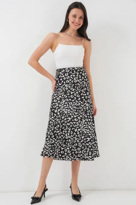Jupe en satin à motifs noirs et blancs pour femme 15806