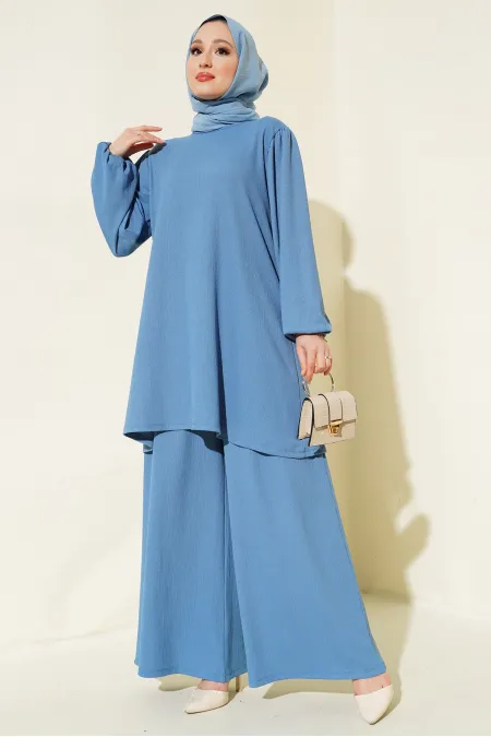 Women's Indigo Tunic Trousers Top and Bottom Set 6663