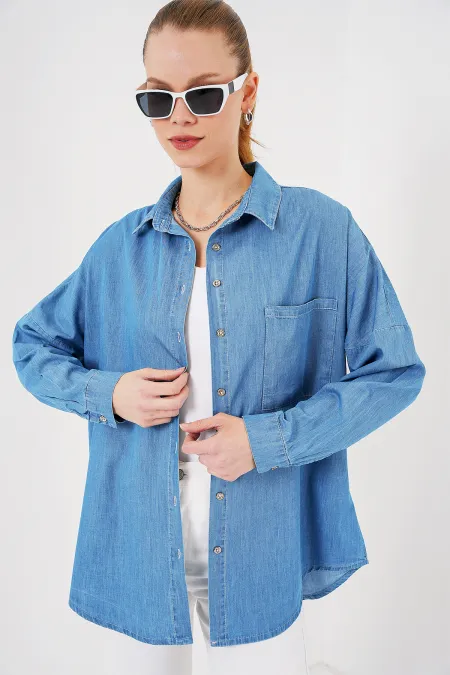 Chemise en jean oversize pour femme 20280 - Bleu