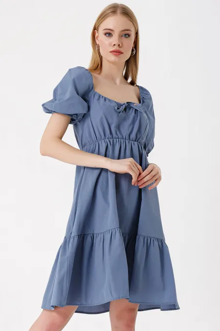 2351 Flared Poplin Dress - Indigo