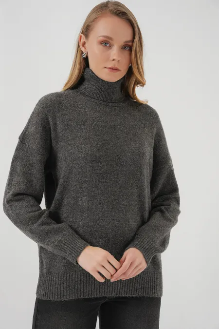 Pull à col roulé oversize pour femme 15917 - Anthracite