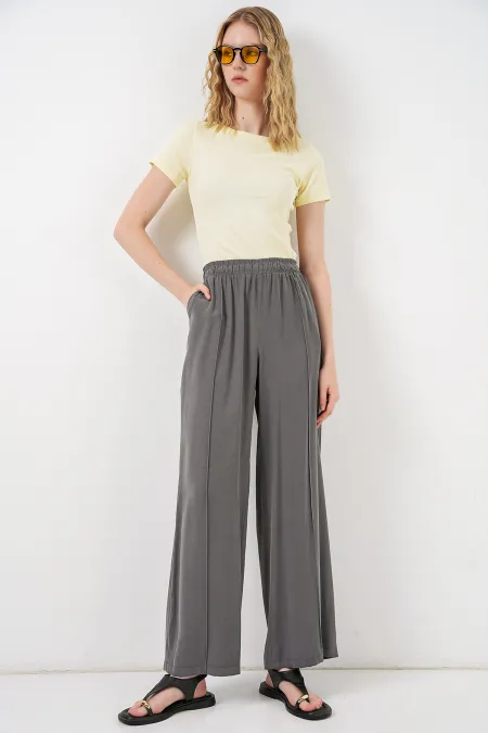 Pantalon large pour femme avec taille élastique 30087 - Anthracite
