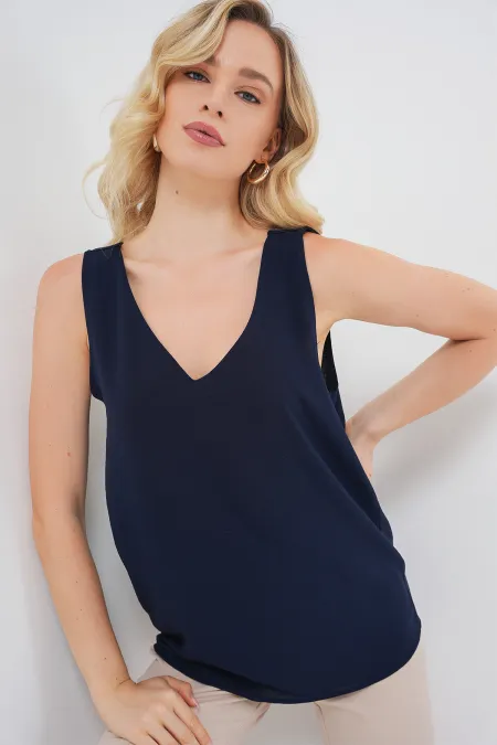 Chemisier à col en V et manches zéro 950 - Bleu marine