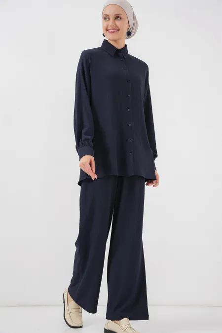 Women's Knitted Hijab Set (Top and Bottom) 6711 - Navy Blue Women's Knitted Hijab Set (Top and Bottom) 6711 - Navy Blue