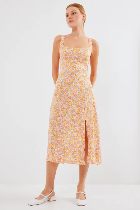 2282 Slit Strappy Viscose Dress - Orange